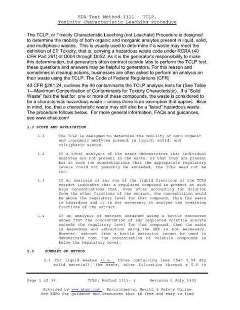 epa paint filter test|list of tclp analytes.